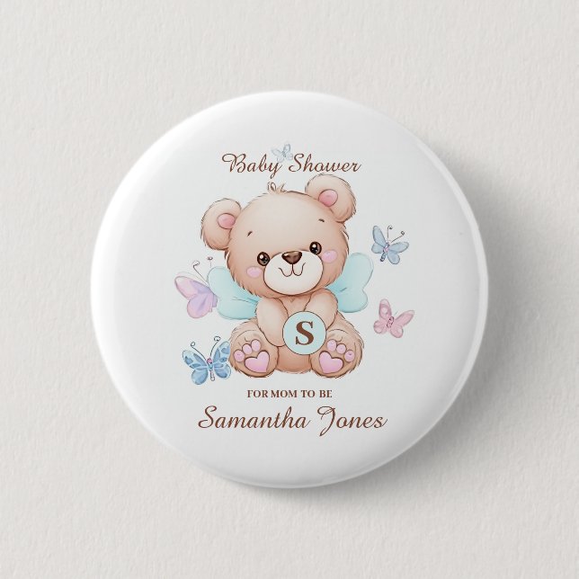 Macaron Rond 5 Cm Baby shower d'ours personnalisé (Devant)