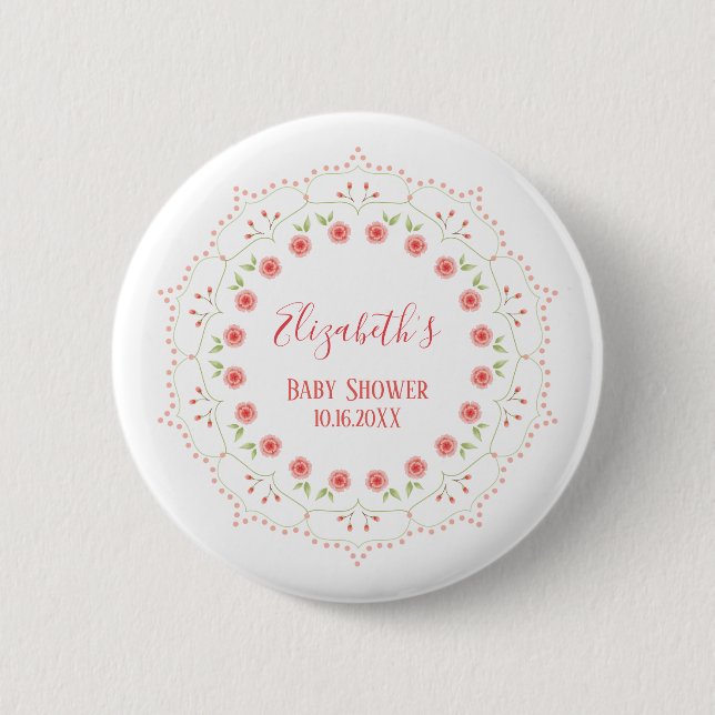 Macaron Rond 5 Cm Baby shower Élégant Merci moderne Blush (Devant)