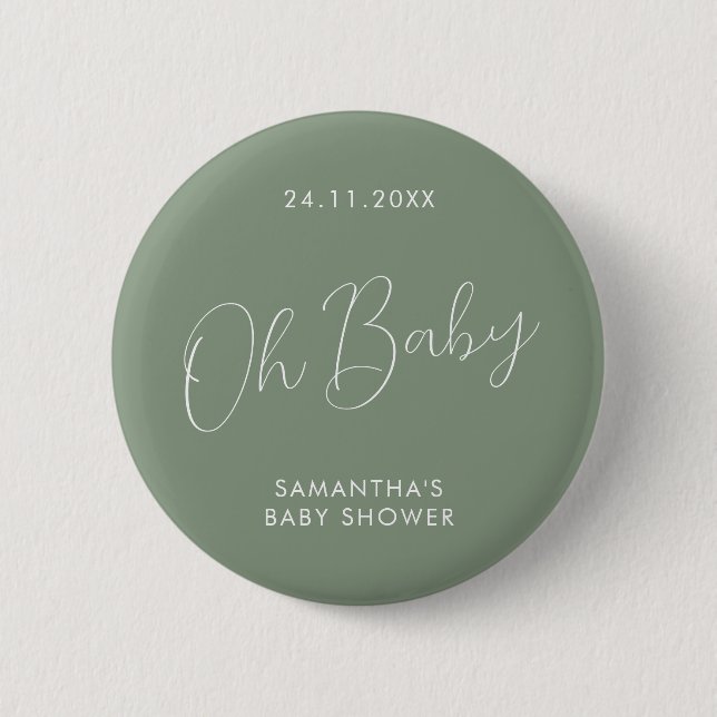 Macaron Rond 5 Cm Baby Shower élégant Minimaliste avec écriture Sage (Devant)