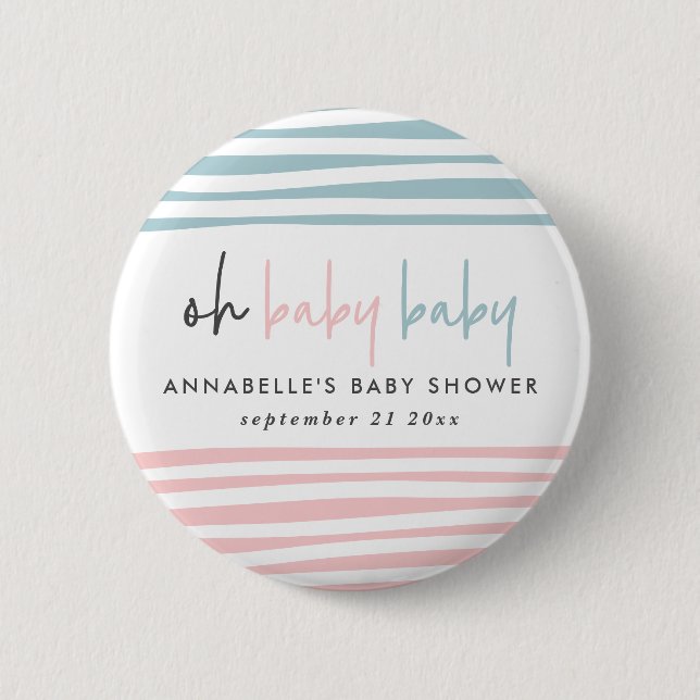 Macaron Rond 5 Cm Baby shower jumeau rose bleu moderne fête de typog (Devant)