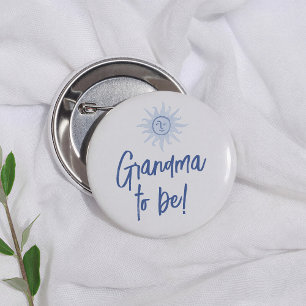 Macaron Rond 5 Cm Baby-Shower Méditerranéen Bleu Grand-mère à Venir