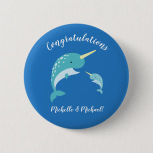 Macaron Rond 5 Cm Baby shower Narwhal Bleu Garçon mignon
