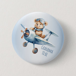 Macaron Rond 5 Cm Baby shower Partie Bébé Ours Pilote Avion bleu