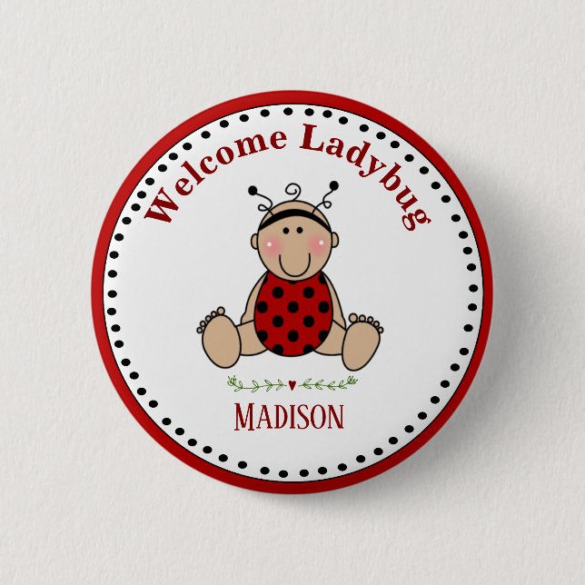 Macaron Rond 5 Cm Baby shower personnalisable Ladybug (Devant)