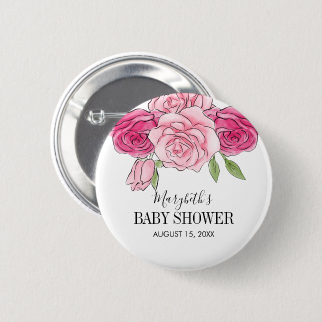 Macaron Rond 5 Cm Baby shower Rose rose Aquarelle (Devant & derrière)