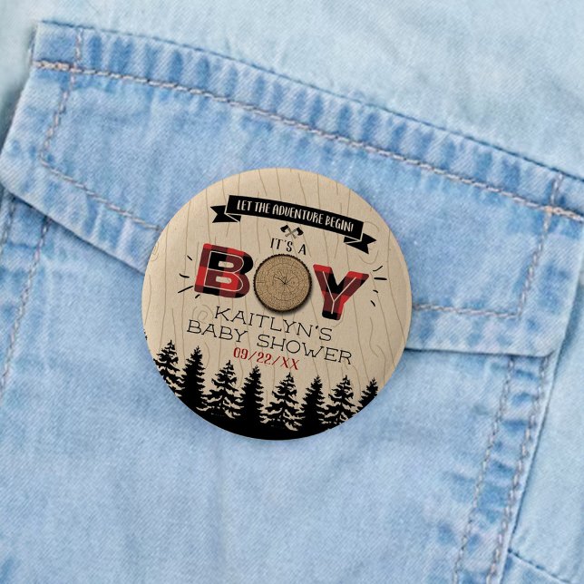 Macaron Rond 5 Cm Baby shower Rustic Forest Plaid Lumberjack Boys (Créateur téléchargé)
