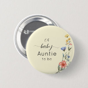 Macaron Rond 5 Cm Baby-Shower Tante-à-venir Fleur-Sauvage Aquarelle