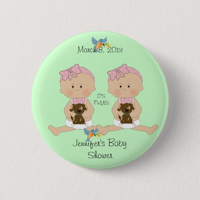 Macaron Rond 5 Cm Baby shower Twin Girls, (Devant)