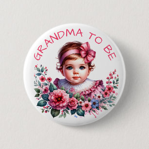Macaron Rond 5 Cm Baby shower vintage de la petite fille Grand-mèr