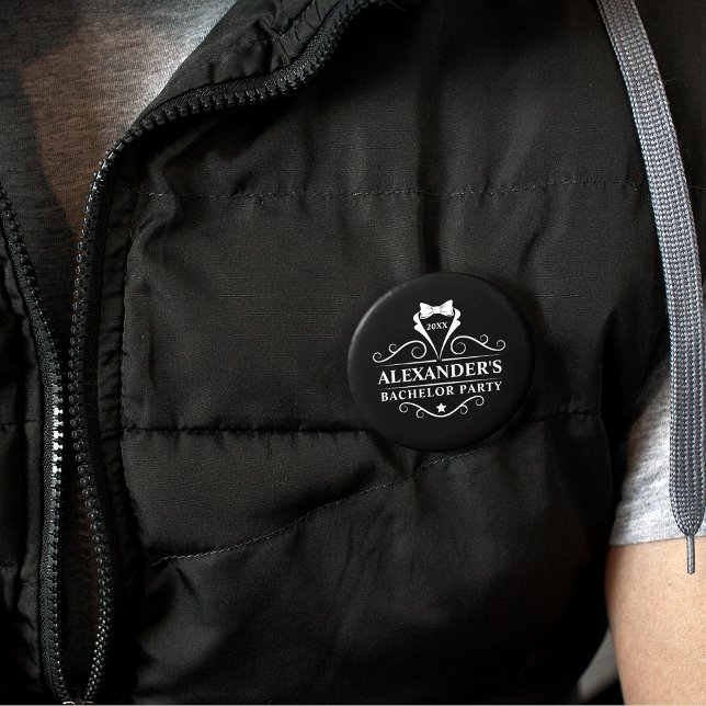 Macaron Rond 5 Cm Bachelor Party Tuxedo Cravate noir (Customize to change background color, text size or text style.)