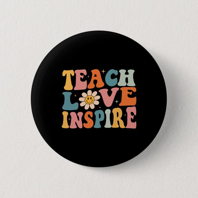 Macaron Rond 5 Cm Back to School Teach Love Inspire Retro Teachers (Devant)