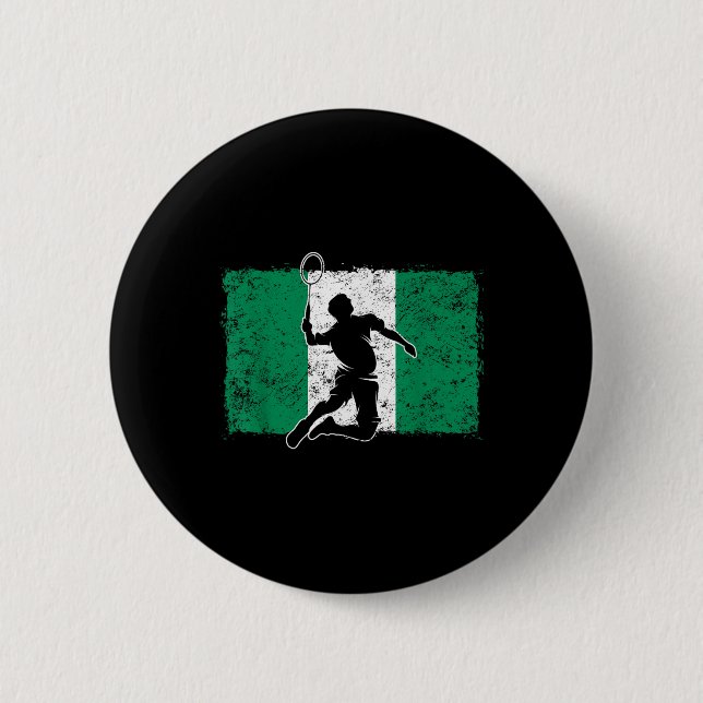 Macaron Rond 5 Cm Badminton Player Nigeria Nigerian Flag Nigeria  (Devant)