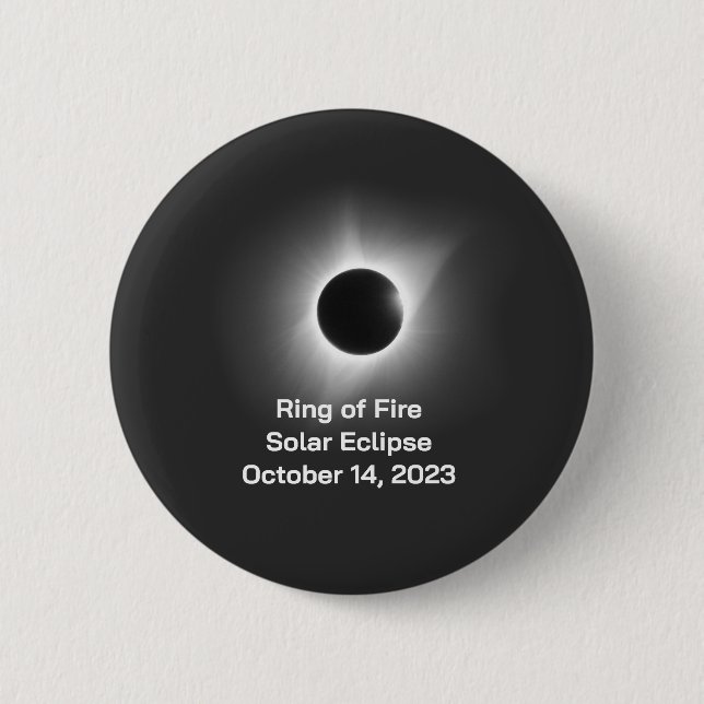 Macaron Rond 5 Cm Bague de feu Éclipse solaire 14 octobre 2023. (Devant)