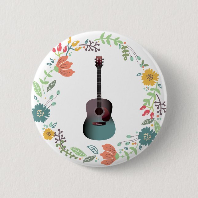 Macaron Rond 5 Cm Bague de fleurs de guitare (Devant)