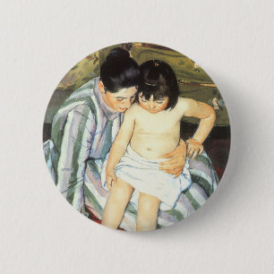 Macaron Rond 5 Cm Bain d'enfant par Mary Cassatt Impressionnisme Vin