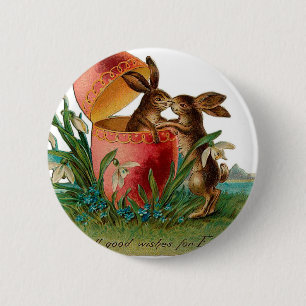 Macaron Rond 5 Cm Baiser de Bunny de Pâques Vintage