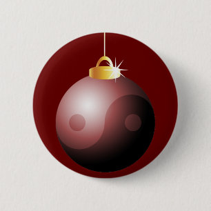 Macaron Rond 5 Cm Bal de Noël de Yin Yang en rouge