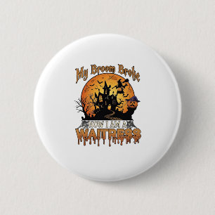 Macaron Rond 5 Cm Balai Cassé Serveuse Halloween Sorcière Maison Han