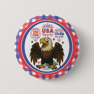 Macaron Rond 5 Cm Bald Eagle avec Fireworks - USA 250 ans 1776-2026