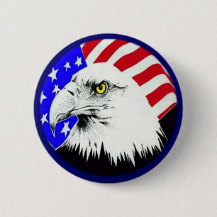 Macaron Rond 5 Cm Bald Eagle et drapeau américain