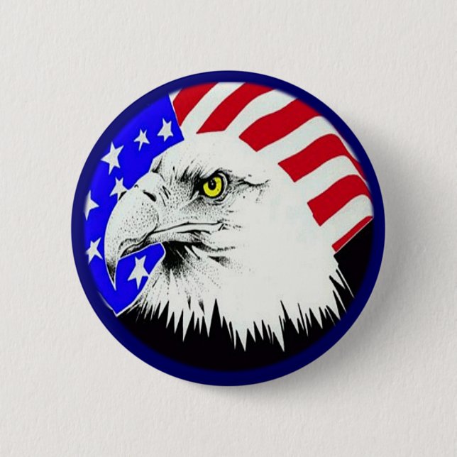 Macaron Rond 5 Cm Bald Eagle et drapeau américain (Devant)