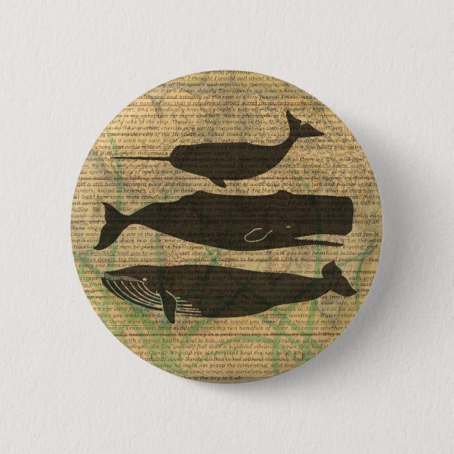 Macaron Rond 5 Cm Baleine antique Vie marine (Devant)