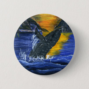 Macaron Rond 5 Cm Baleine de bosse au coucher du soleil