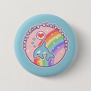 Macaron Rond 5 Cm Baleine mignonne d'arc-en-ciel