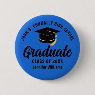 Macaron Rond 5 Cm Balise Bleu noir Graduate Custom Graduate Nom
