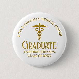 Macaron Rond 5 Cm Balise Chic Gold Médicale School Graduation Name