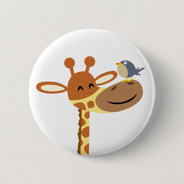 Macaron Rond 5 Cm Balise de bouton Cartoon Giraffe et Friend (Devant)
