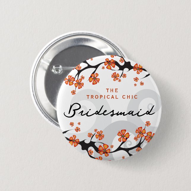 Macaron Rond 5 Cm Balise de nom du Mariage BRIDESMAID Tropical Flowe (Devant & derrière)