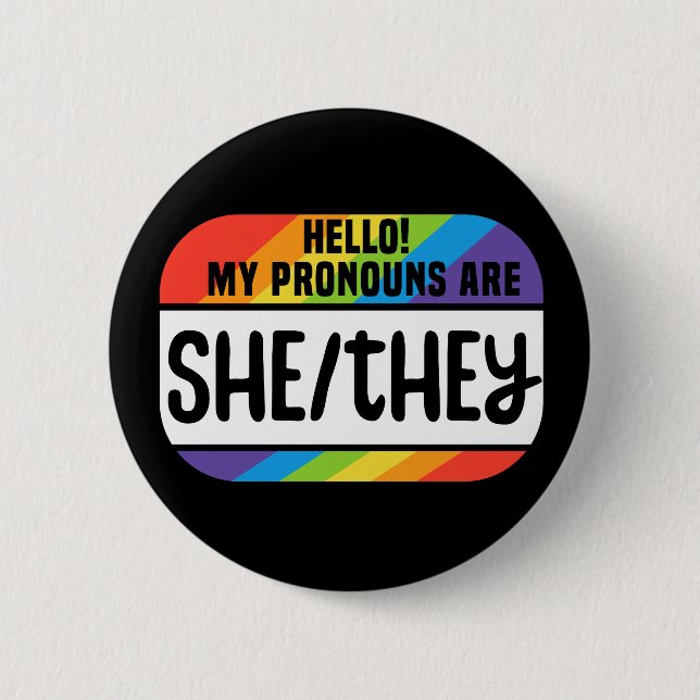 Macaron Rond 5 Cm Balise de nom LGBT Pronononounes non binaires Elle (Devant)