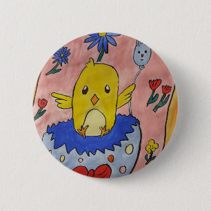 Macaron Rond 5 Cm Balise de poussins de Pâques mignonne