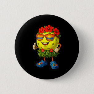 Macaron Rond 5 Cm Balle de pickleball hawaïenne mignonne plage tropi