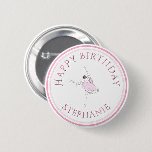 Macaron Rond 5 Cm Ballerina rose Bonne Fille d'Anniversaire