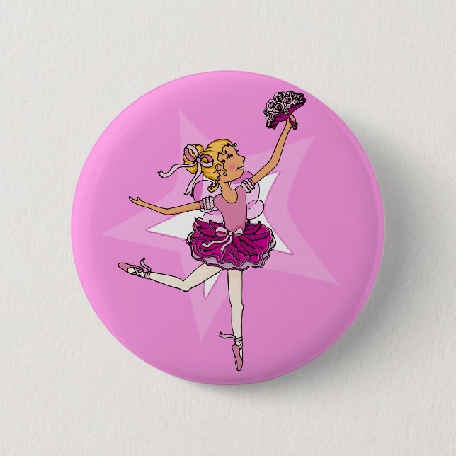 Macaron Rond 5 Cm Ballerina violet rose blonde fille bouton étoile (Devant)