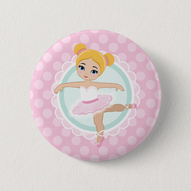 Macaron Rond 5 Cm Ballerine blonde - fille rose de danseur classique (Devant)