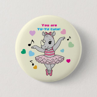 Macaron Rond 5 Cm Ballerine Rhinocéros Drôle "Tu-Tu Mignonne" Saint-