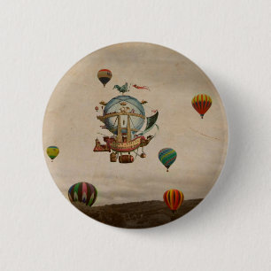 Macaron Rond 5 Cm Ballon à air chaud, voyage de Minerve 1803 de La