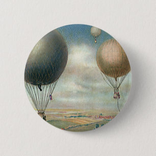 Macaron Rond 5 Cm Ballons à air chaud de transport vintage, Dirigeab