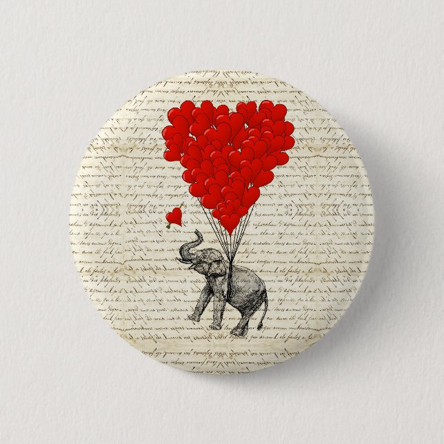 Macaron Rond 5 Cm Ballons romantiques d'éléphant et de coeur (Devant)