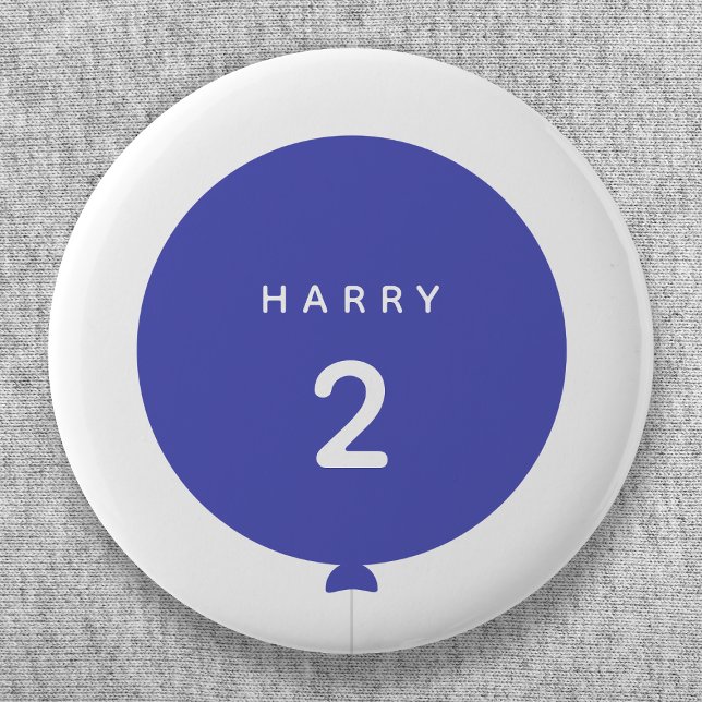 Macaron Rond 5 Cm Balloon moderne | Bleu Anniversaire Nom de la fête (Créateur téléchargé)