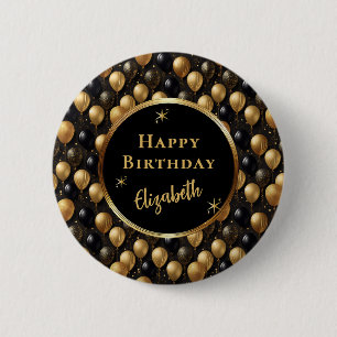 Macaron Rond 5 Cm Balloons élégants à paillettes noires et or Motif 