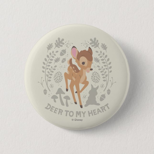 Macaron Rond 5 Cm Bambi "Deer To My Heart" - Graphique forestier (Devant)