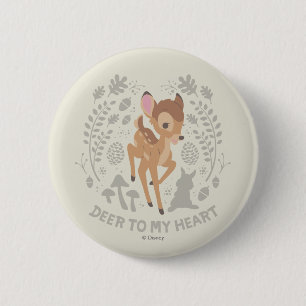 Macaron Rond 5 Cm Bambi "Deer To My Heart" - Graphique forestier