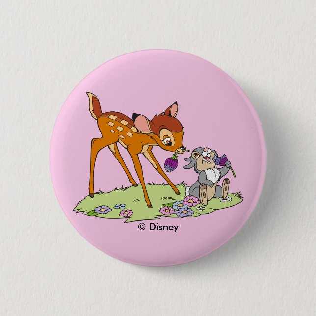 Macaron Rond 5 Cm Bambi & Thumper Manger Fleurs de trèfle (Devant)