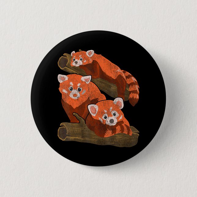 Macaron Rond 5 Cm Bambou Red Pandas Zoo Keeper Faune Animal Rouge (Devant)