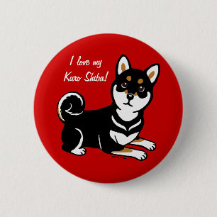 Macaron Rond 5 Cm Bande dessinée de chien de Kuro Shiba Inu