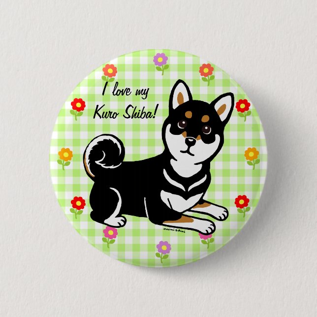 Macaron Rond 5 Cm Bande dessinée de chien de Kuro Shiba Inu (Devant)